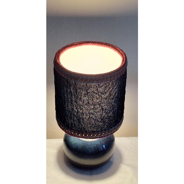 Vintage Table Lamp with Dark Blue Ceramic Base and Fabric Shade, 1990s For Sale - Image 3 of 8