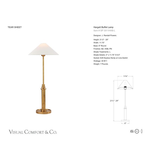J. Randall Powers by Visual Comfort Signature Hargett Buffet Lamp in Hand-Rubbed Antique Brass with Linen Shade Designer:...