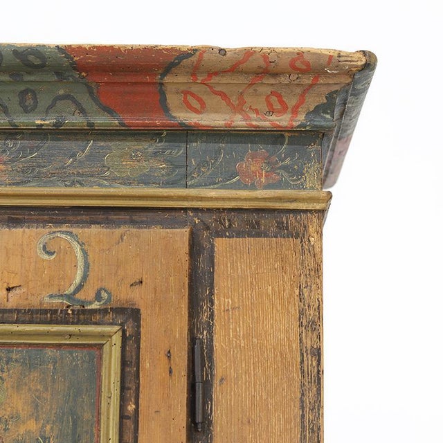 Antique Rustic Farmhouse Folk Art Painted Bridal Cabinet, 1822 For Sale - Image 12 of 18
