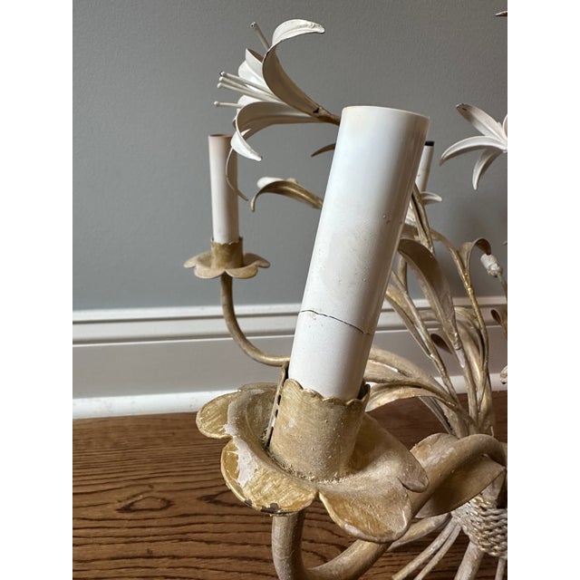 Shabby Chic Vintage Tole Chandelier For Sale - Image 3 of 15