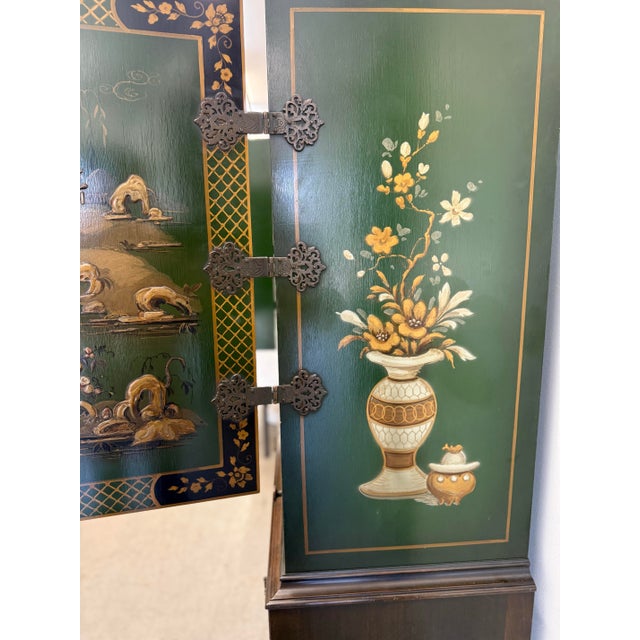 Vintage Alexander Bros. Green Asian Lacquered Bar Cabinet/Cupboard on Barley Twist Stand For Sale - Image 9 of 12