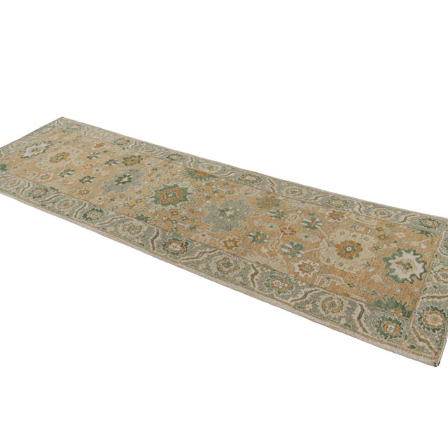 2010s Rug & Kilim’s Oushak Style Runner Rug in Beige-Brown and Green Floral Patterns For Sale - Image 5 of 7