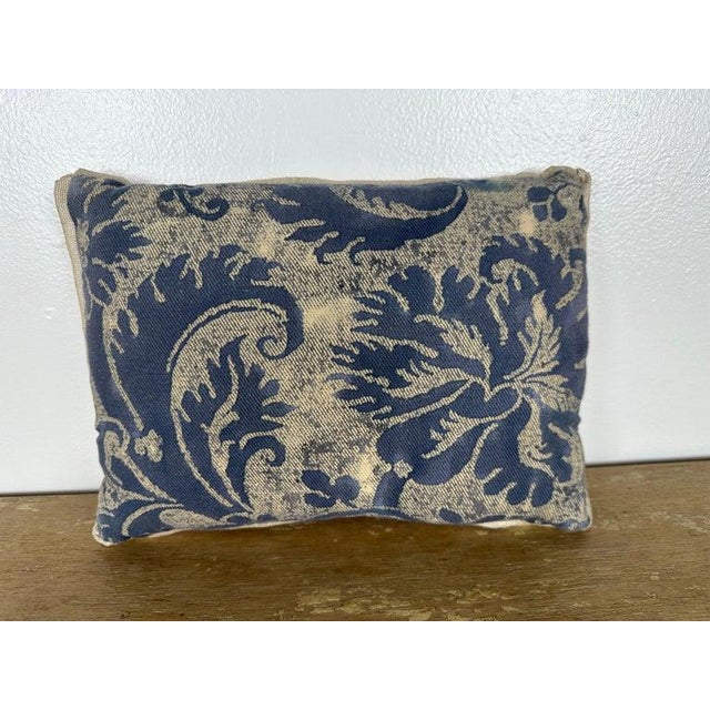 Petite authentic Fortuny textile pillow crafted from a vintage Fortuny cotton on the front, featuring a classic scrolling...
