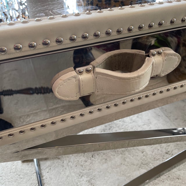 1980s Brushed Iron, Wood & Leather Drawers Console Table For Sale - Image 9 of 12