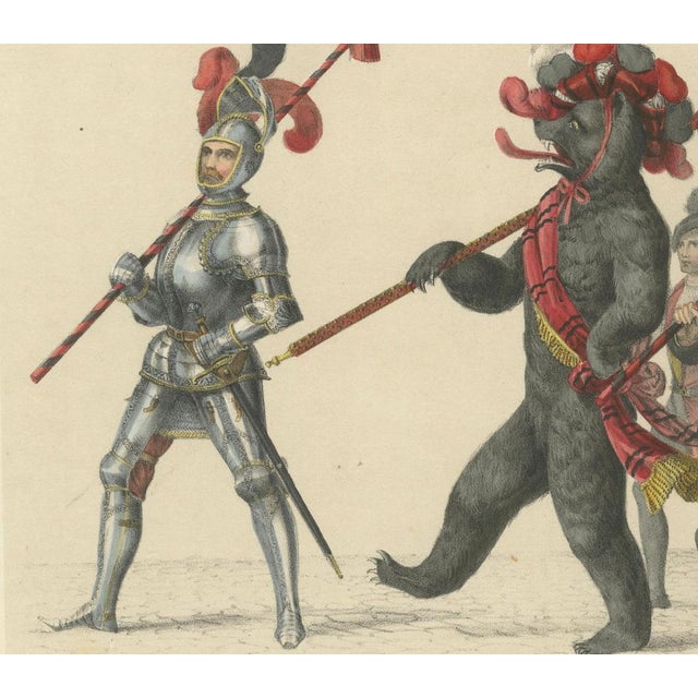 Title: The Armored Leader and the Bear – A Unique Bernese Procession from the 1853 Festival : This captivating hand-...