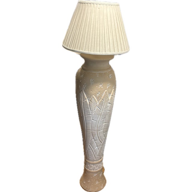 Pink 1980s Postmodern Plaster Banana Leaf Floor Lamp - Serge Roche Style For Sale - Image 8 of 13