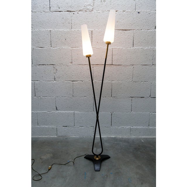 Arlus Floor Lamp with Tripod Base and Ribbed Glass Lamps, 1950 For Sale - Image 13 of 18