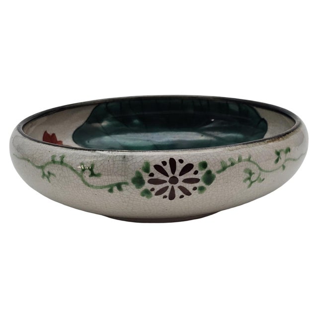 Vintage Japanese Kyo-Yaki Style Crackle Glaze Lotus Bird Bowl 7.5" For Sale - Image 4 of 10