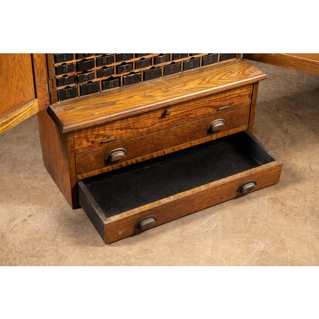 Industrial 1910s Vintage Wooden Benchtop Hardware Cabinet For Sale - Image 3 of 7