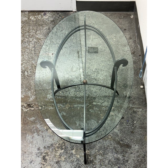 Late 20th Century French Art Deco Style Wrought Iron Oval Glass Coffee Table For Sale - Image 5 of 12