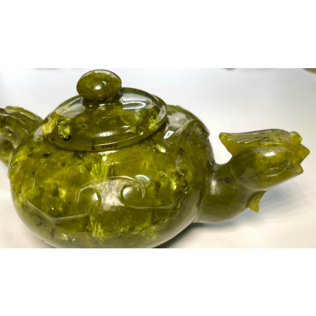 Jade Early 1900s Natural Translucent Jade Bowenite Carved Fengshui Dragon Tea Pot. For Sale - Image 8 of 11