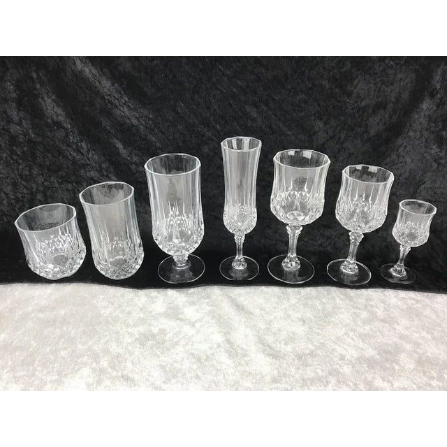 Art Deco 1990s Cristal D'Arques Diamond Longchamp Crystal Stemware Set- 56 Pieces For Sale - Image 3 of 12