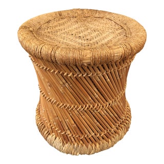 Mid Century Rattan Stool For Sale