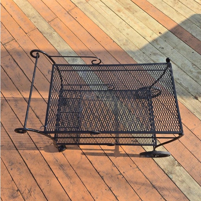 Traditional Vintage Outdoor Furniture Table - Wrought Iron Rolling Cart With Shelves For Sale - Image 3 of 10