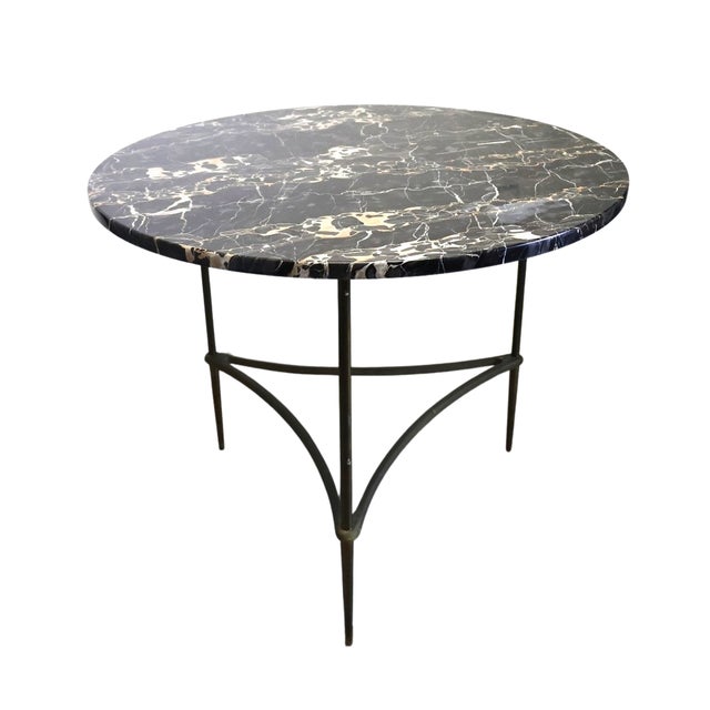 Metal 1970s Italian Black Marble Cocktail Table With Patinated Mixed-Metal Tripod Base For Sale - Image 7 of 9