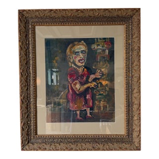 1970’s Antonia Eiriz Impressionist Abstract Woman Oil on Board Painting – Framed Under Glass For Sale