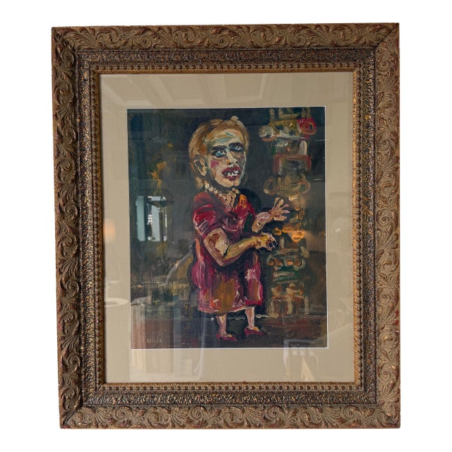 1970’s Antonia Eiriz Impressionist Abstract Woman Oil on Board Painting – Framed Under Glass For Sale