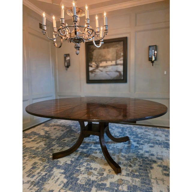 Expandable Walnut Dining Table With Brass Inlay Details For Sale - Image 9 of 9