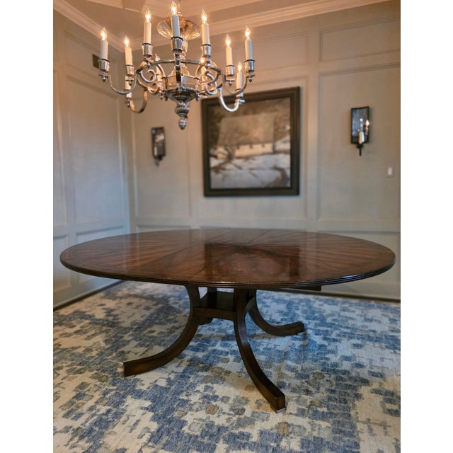 Expanding Walnut Dining Table W/ Brass Inlay For Sale - Image 9 of 9