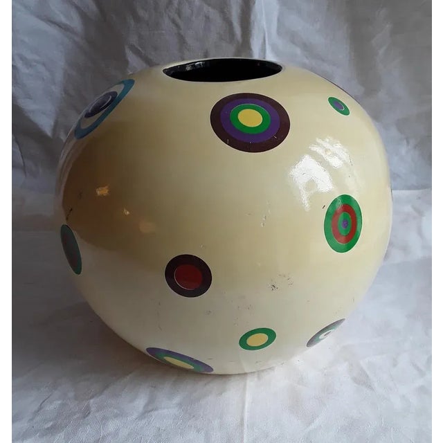 1970s Vintage Round Ceramic Vase with Colored Op Art Decor, 1970s For Sale - Image 5 of 5