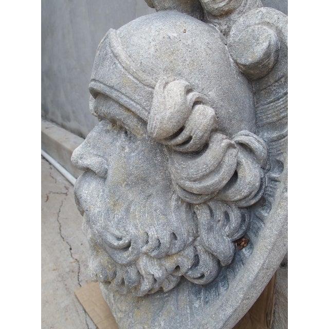 Italian Carved Limestone Fountain Spout of the Roman God Mars For Sale - Image 4 of 12