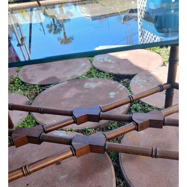 1960s Hollywood Regency Chinoiserie Faux Bamboo Glass Top Coffee Tableee For Sale - Image 11 of 12