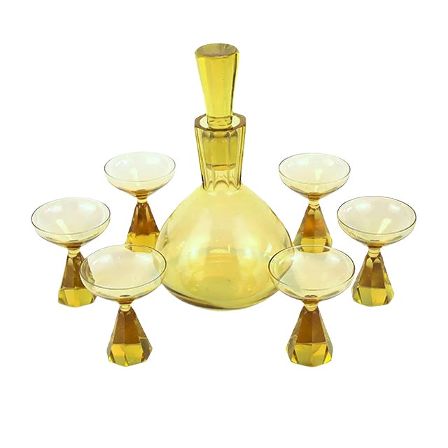 Art Deco Decanter and Glasses Set from Val Saint Lambert, 1930s, Set of 7 For Sale