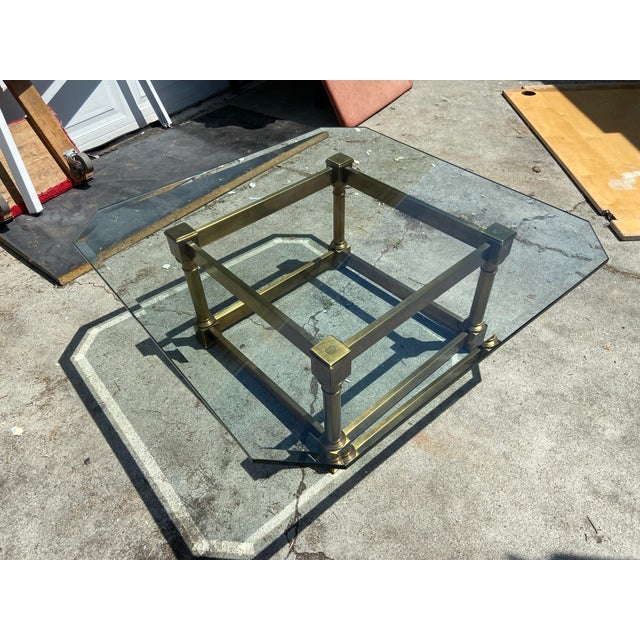 Mastercraft Vintage Mid Century Brass and Glass Coffee Table Attributed to Mastercraft Unmarked For Sale - Image 4 of 11