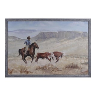 Howard Carr Cowboy on Horse Herding Cattle For Sale