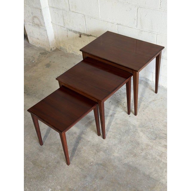 Danish Mid-Century Modern Rosewood Nesting Tables – Set of 3, Denmark, 1960s For Sale In Los Angeles - Image 6 of 10