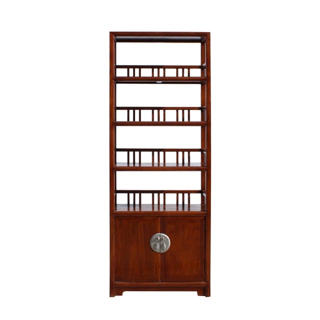 Brown Chinese Distressed Brown 4 Shelves Bookcase Display Cabinet For Sale - Image 8 of 8
