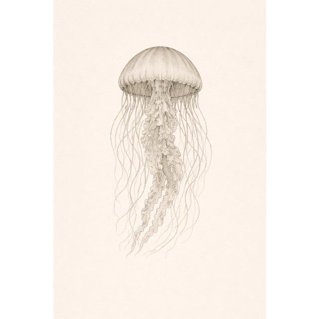 Delicate Sea Nettle Study, Coastal Botanical Jellyfish Art Print, 24" × 36" For Sale