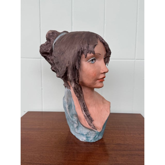 Mid-Century Modern Italian Handcrafted and Signed Female Bust in Ceramic For Sale - Image 3 of 13