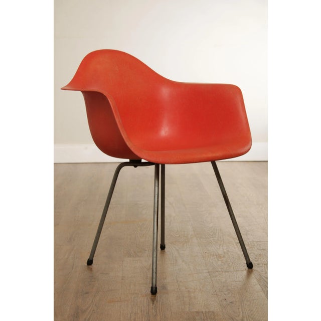High Quality Orange Fiberglass Shell Arm Side Chair, in the Manner of Charles Eames for Herman Miller (unlabeled)