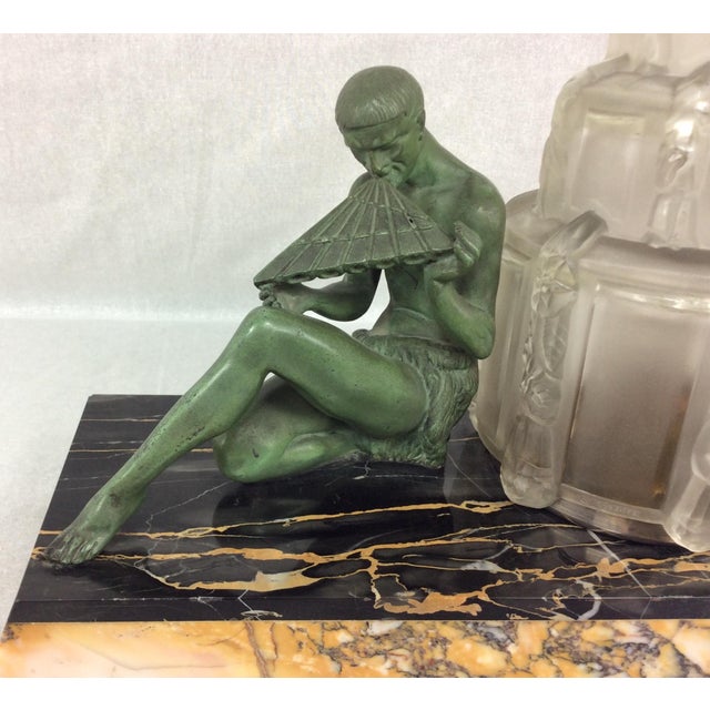 Art Deco Marius-Ernest Sabino French Art Deco Table Lamp and Marble Garniture, Signed For Sale - Image 3 of 11