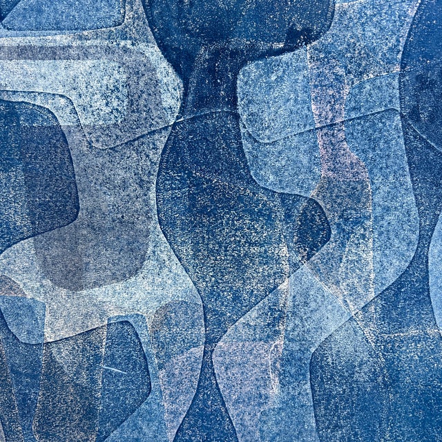 2020s Original Signed Blue Abstract Layered Monotype Artwork, Unframed For Sale - Image 5 of 6