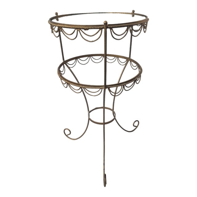 Hollywood Regency Gilt Metal Ornate and Glass Top Candle Stand Plant Stand For Sale