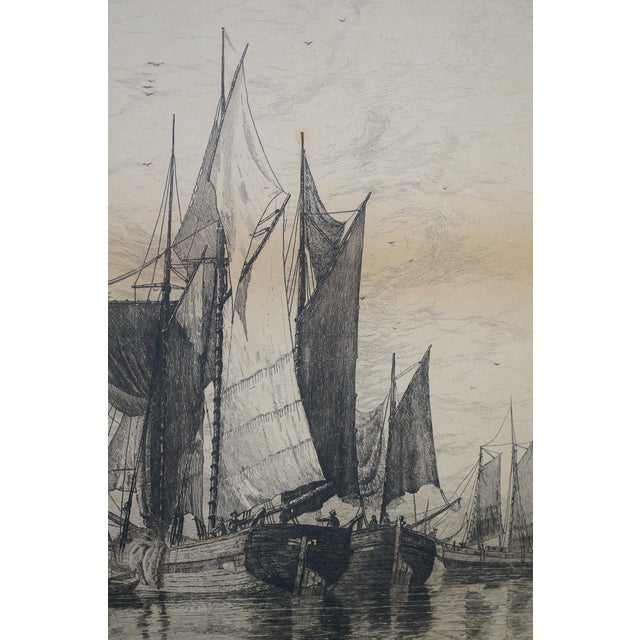Antique Charles Frederick Mielatz Signed Maritime Sailboat Seascape Etching 28" For Sale - Image 10 of 11