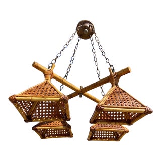 Wicker & Bamboo Pyramids Chandelier For Sale