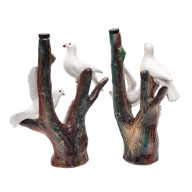 Pair of ceramic bottles. By "Garnier Liqueurs, Enghien, France". White dove design. Passion fruit liqueur (empty). Very...