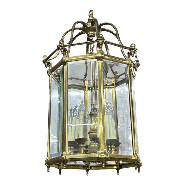 Large 1960s Italian Brass and Glass Lantern For Sale