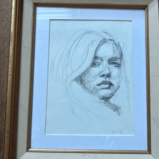Contemporary original female portrait charcoal drawing by Anna Heigh. Signed and framed. Measures 8x10 or 10.5x12.5...
