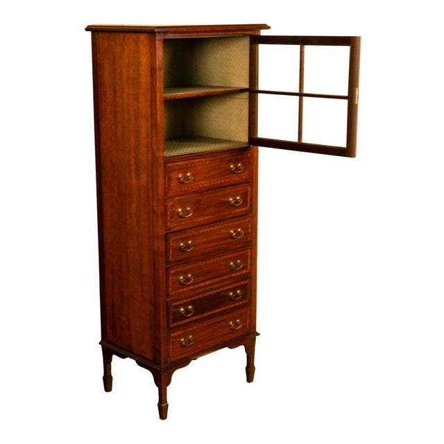 Antique Inlaid Mahogany Sheraton Regency Revival Sheet Music Filing Cabinet 1890 For Sale - Image 4 of 13