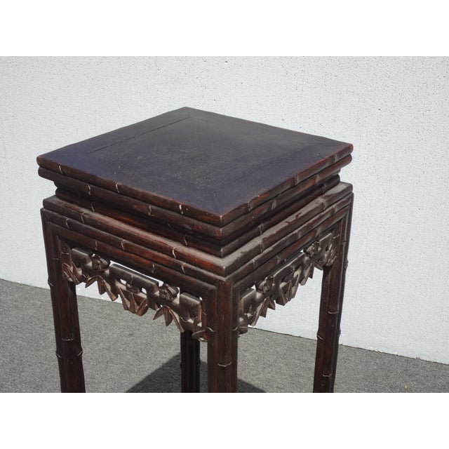 Vintage Oriental Asian Solid Carved Wood Plant Stand Side Table For Sale - Image 12 of 12