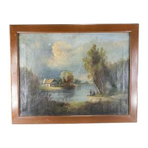 Continental European Landscape Fishing Scene Painting
