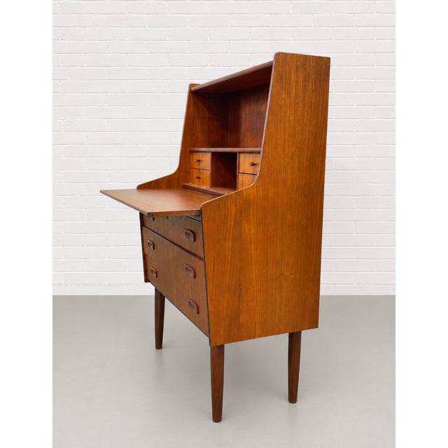 Wood Mid Century Modern Teak Secretary Desk – Scandinavian Writing Desk With Storage, C. 1960’s For Sale - Image 7 of 15
