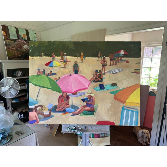Contemporary "Beach Goers" Original Oil Painting For Sale - Image 3 of 3