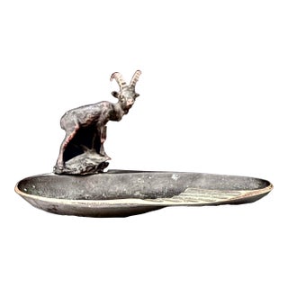 Antique French Cast Iron Ibex Figural Ashtray, Art Nouveau, C. 1900 For Sale