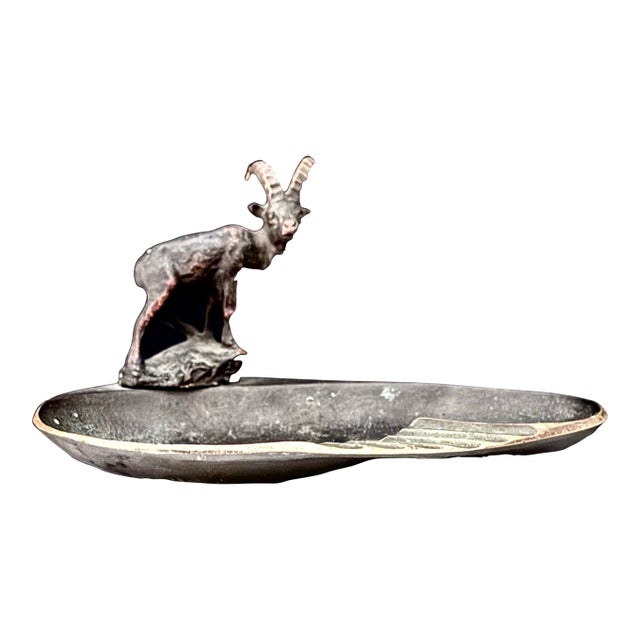 Antique French Cast Iron Ibex Figural Ashtray, Art Nouveau, C. 1900 For Sale