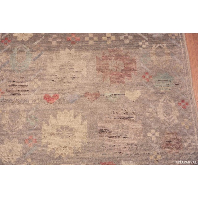Tribal Geometric Grey Background Rustic Pattern Modern Hallway Runner Abrash Rug For Sale - Image 4 of 9